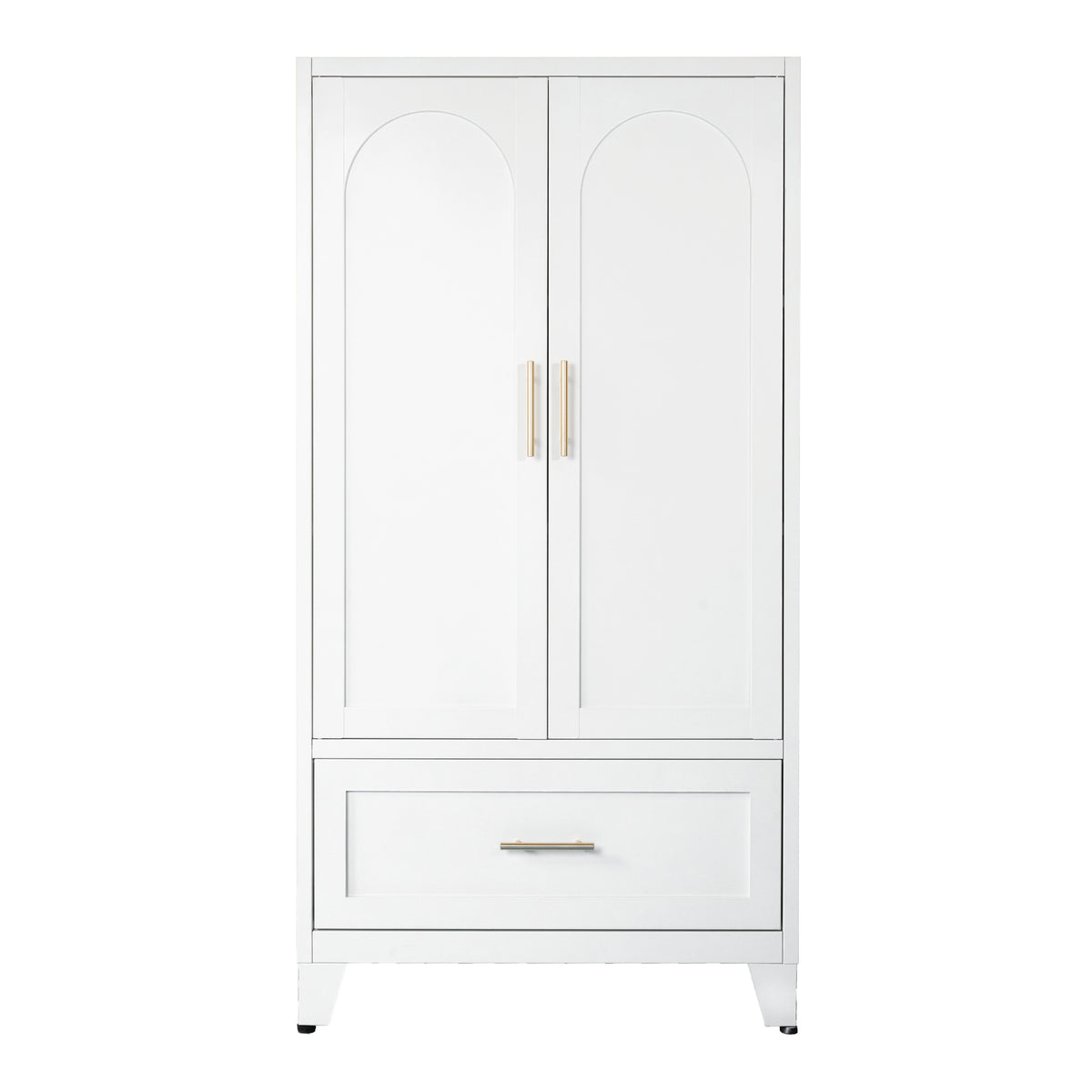 60' Tall Metal Wardrobe Cabinet with 1 Drawer and Hanging Rod, 2 Doors Wardrobe Closet with Shelf for Bedroom, Office, Laundry Room, Entryway, Foyer, Guesthouse (White) - Grand Goldman Shop