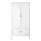 60' Tall Metal Wardrobe Cabinet with 1 Drawer and Hanging Rod, 2 Doors Wardrobe Closet with Shelf for Bedroom, Office, Laundry Room, Entryway, Foyer, Guesthouse (White) - Grand Goldman Shop