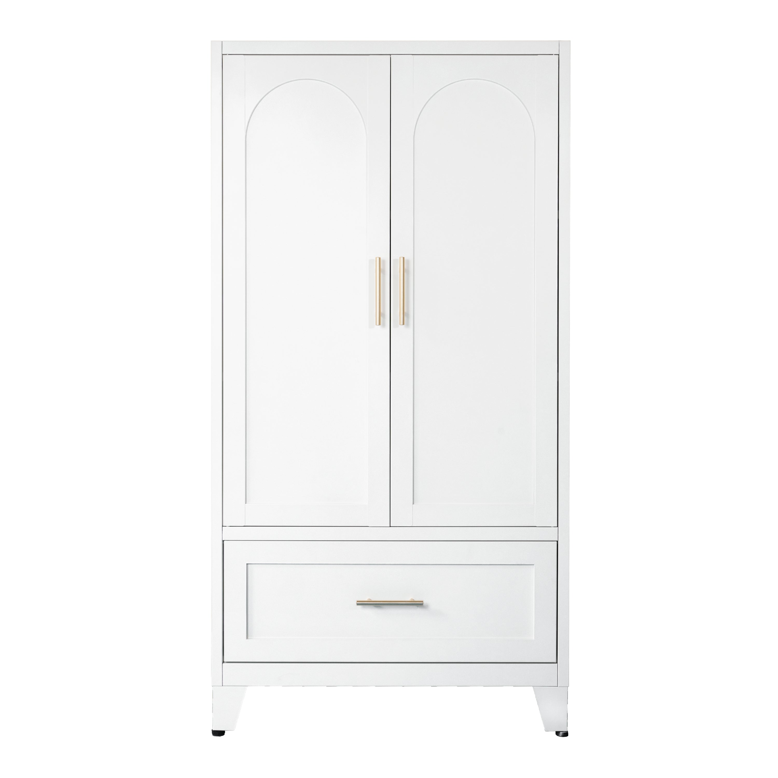 60' Tall Metal Wardrobe Cabinet with 1 Drawer and Hanging Rod, 2 Doors Wardrobe Closet with Shelf for Bedroom, Office, Laundry Room, Entryway, Foyer, Guesthouse (White) - Grand Goldman Shop