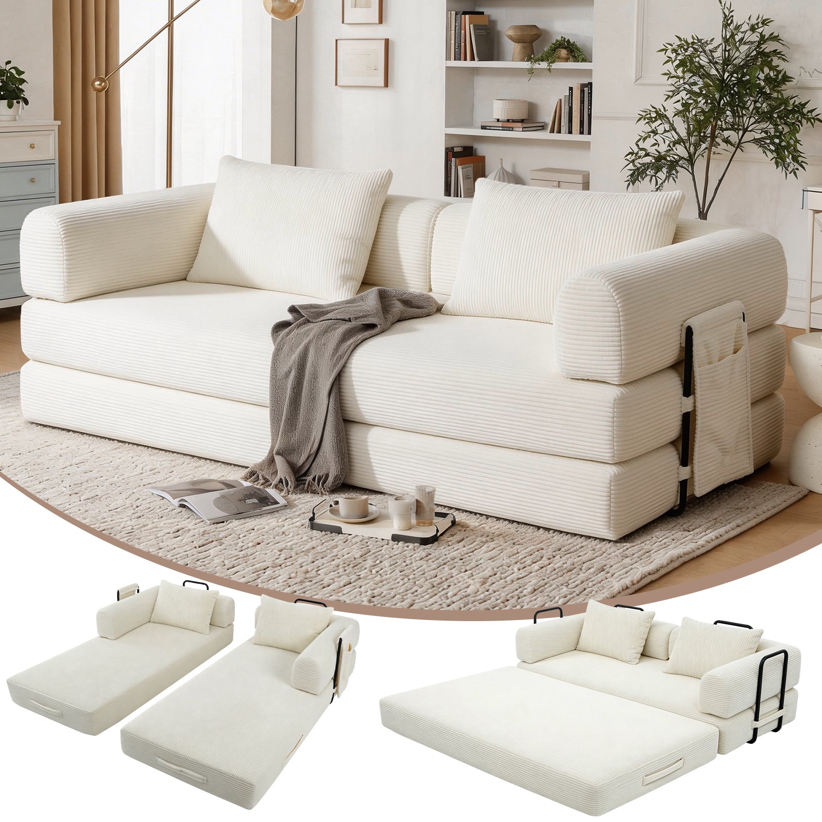 78 Inch Convertible Sleeper Sofa Bed, Futon Boneless Couch Lounge Loveseat with Pull Out Bed, No Assembly Required - Grand Goldman Shop