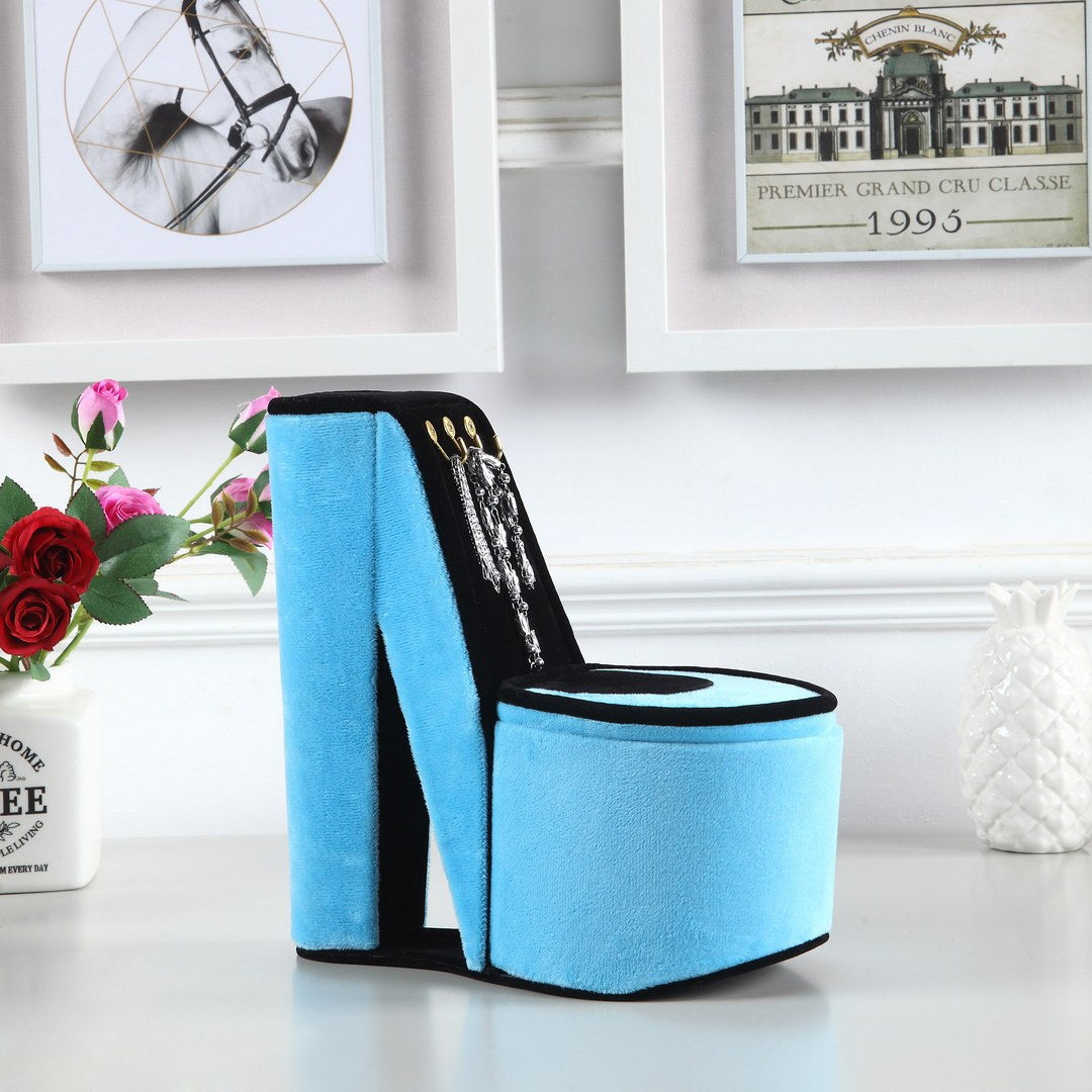 9' Tall Display Jewelry Box with Hooks, High Heel Shoe Design, Turquoise Velvet - Grand Goldman Shop
