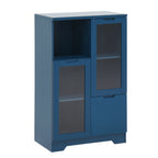 Navy Blue MDF Painted Cabinet with Glass Doors, Drawer, and Open Storage Space for Bedroom and Living Room - Grand Goldman Shop