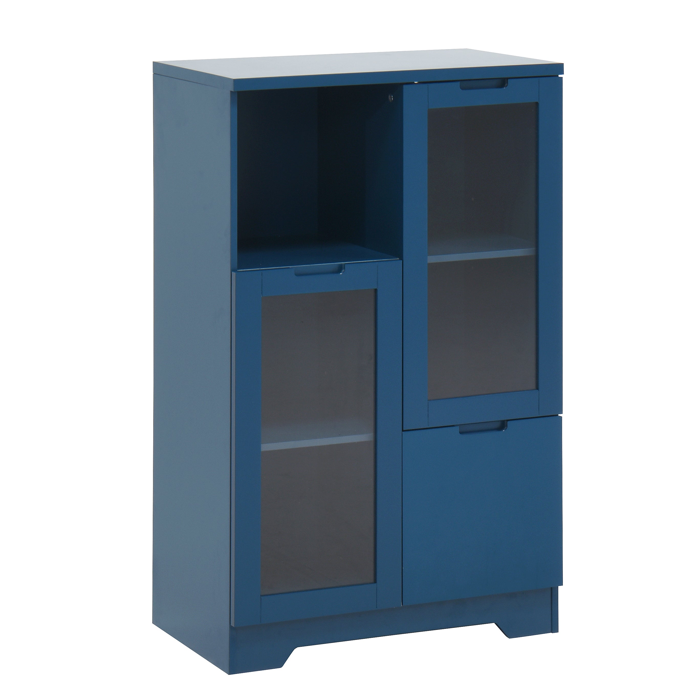 Navy Blue MDF Painted Cabinet with Glass Doors, Drawer, and Open Storage Space for Bedroom and Living Room - Grand Goldman Shop