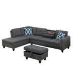 Alger Modern 98' Wide Left Hand Facing Sofa & Chaise with Ottoman in Dark Gray Linen - Grand Goldman Shop