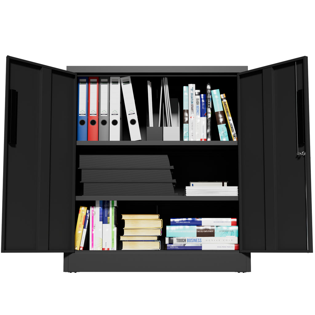 Black Heavy Duty Metal Storage Cabinet with Lock, 2-Door File Cabinet with 2 Adjustable Shelves for Home, Office, Garage (35.