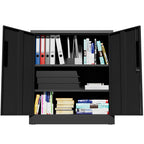 Black Heavy Duty Metal Storage Cabinet with Lock, 2-Door File Cabinet with 2 Adjustable Shelves for Home, Office, Garage (35.