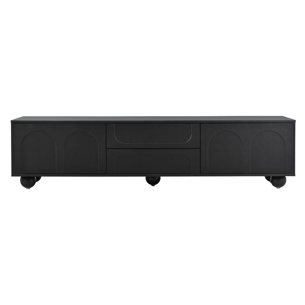 ON-TREND Cream Style TV Stand with Arched Doors & 2 Drawers for TVs up to 75', Minimalist Media Console with Rebound Device, Entertainment Center with 5 Iron Round Legs for Living Room, Bedroom, Black - Grand Goldman Shop