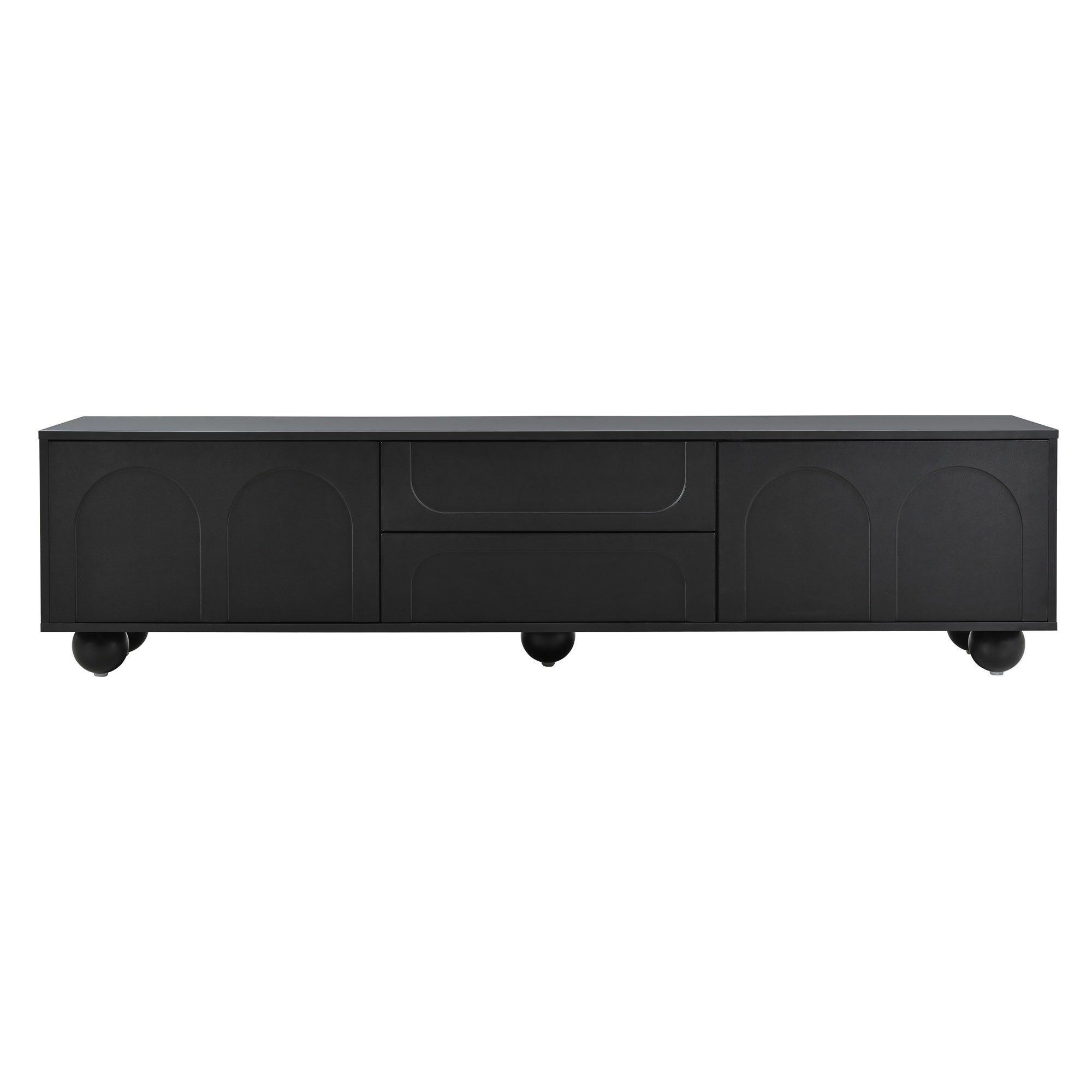 ON-TREND Cream Style TV Stand with Arched Doors & 2 Drawers for TVs up to 75', Minimalist Media Console with Rebound Device, Entertainment Center with 5 Iron Round Legs for Living Room, Bedroom, Black - Grand Goldman Shop