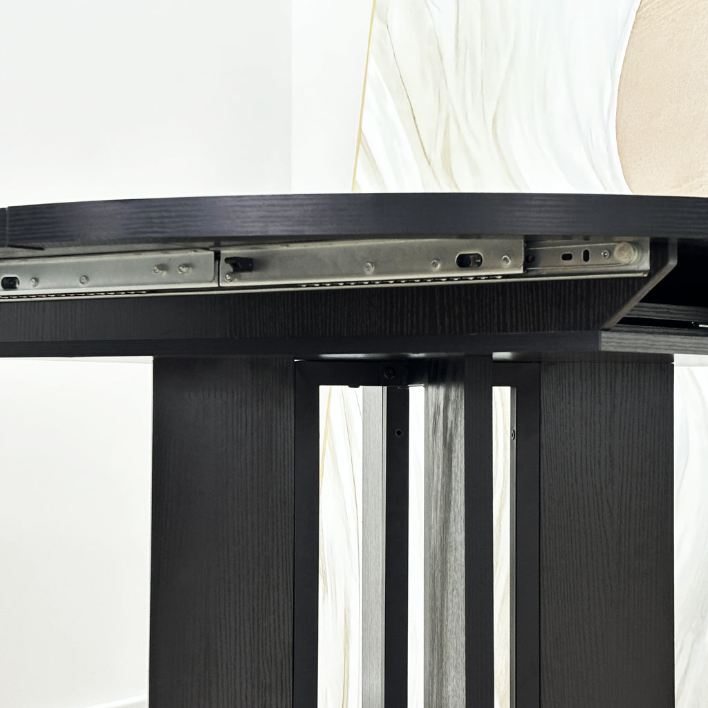 Farmhouse Kitchen Dining Table 59x43 Inch Expandable Oval Top with Removable Leaf Black MDF - Grand Goldman Shop