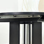 Farmhouse Kitchen Dining Table 59x43 Inch Expandable Oval Top with Removable Leaf Black MDF - Grand Goldman Shop