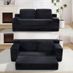 Corduroy Cloud Double Sofa, 2-in-1 Convertible Sofa Bed, Comfortable Boneless Double Sofa, Suitable for Living Room, Apartment, Small Space Black - Grand Goldman Shop