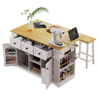 K&K 53inch Large Kitchen Island with Drop Leaf,Power Outlet,Door Internal Storage Rack,Rolling Kitchen Cart on 5 Wheels with 5 Open Side Racks for Kitchen,White (Two Packages)(Stools not included) - Grand Goldman Shop