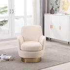 Velvet Swivel Barrel Chair, Swivel Accent Chairs Armchair for Living Room, Reading Chairs for Bedroom Comfy, Round Barrel Chairs with Gold Stainless Steel Base (Beige) - Grand Goldman Shop