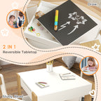 Qaba 3 Piece Kids Table and Chair Set, 2 in 1 Toddler Table and Chair Set with Reversible Tabletop Blackboard, Storage & Book