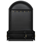 Farmhouse Fabric Arched Top Hall Tree with 5 Metal Hooks, All-in-One Mudroom Furniture with Adjustable Shelves, Mid-Century Fluted Door Entryway Bench with Wood Grain Finish for Hallway, Black - Grand Goldman Shop