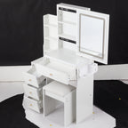 29.2' Small Size Bedside Cabinet Vanity Table + Cushioned Stool, 2 AC+2 USB Power Station, Hair dryer bracket, Extra Large Touch Control Sliding LED Mirror, 3-color Switching, EPA, GCC, UL Certificate - Grand Goldman Shop