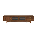 Modern TV Stand for 75-85 inch TVs with Fluted Glass Doors, 2 Drawers, Walnut Solid Wood Legs, 78.7'' L - Grand Goldman Shop