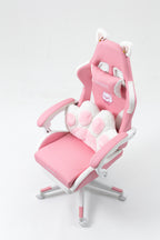Cat Ears Pink Gaming Chair - Pink PU Leather Ergonomic Reclining Office Chair with Footrest, 310lb Capacity, 6-Position Recli
