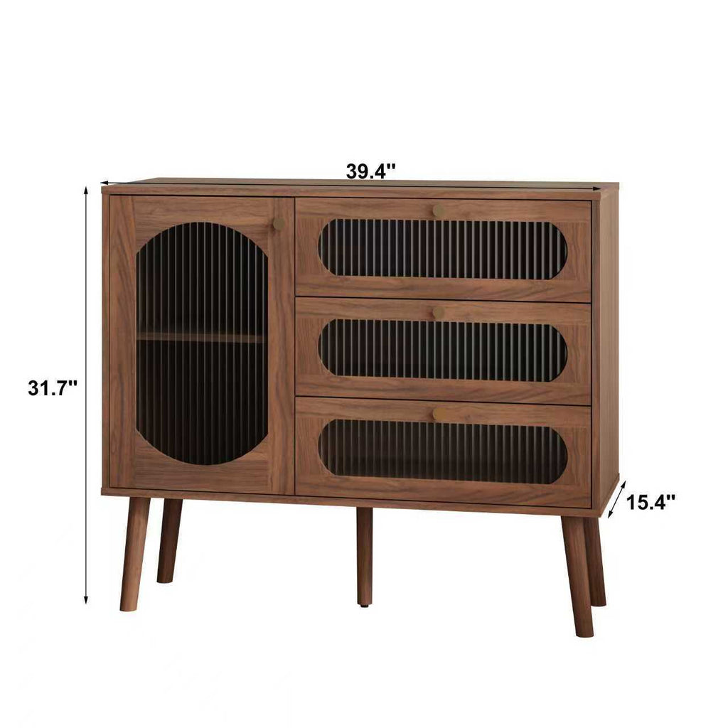 Accent Cabinet with 3 Drawers and Door, Wooden Storage Cabinet with Shelves, Sideboard for Living Room, Entryway, Natural - Grand Goldman Shop