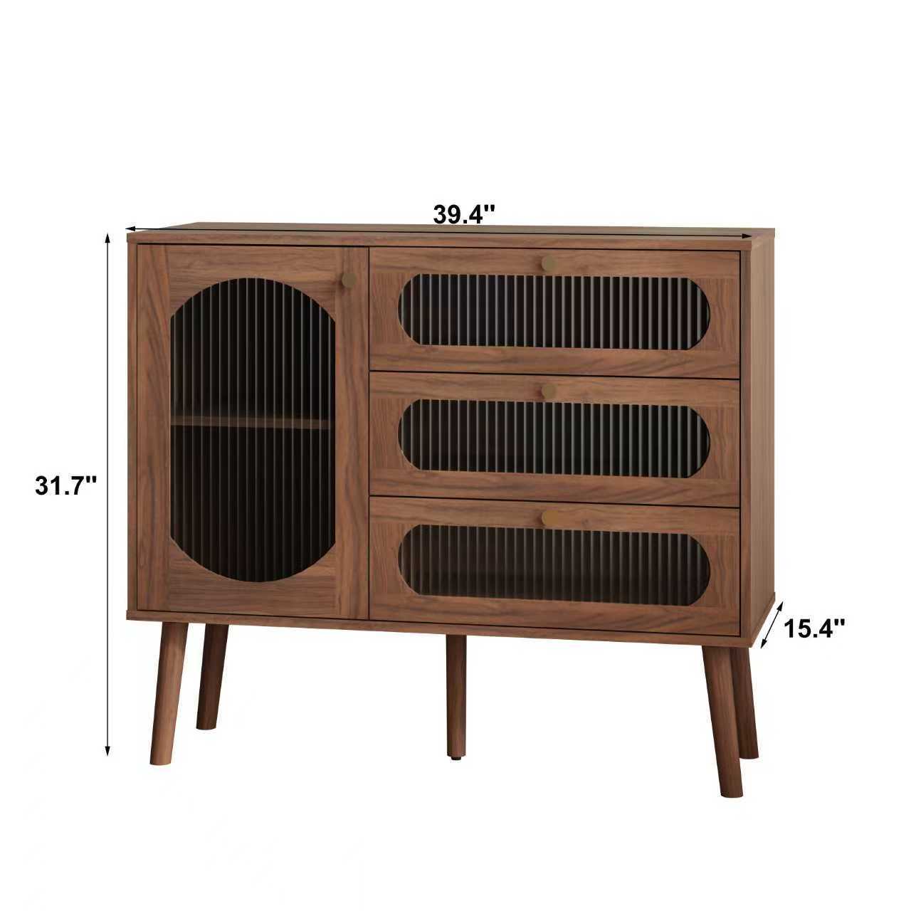 Accent Cabinet with 3 Drawers and Door, Wooden Storage Cabinet with Shelves, Sideboard for Living Room, Entryway, Natural - Grand Goldman Shop