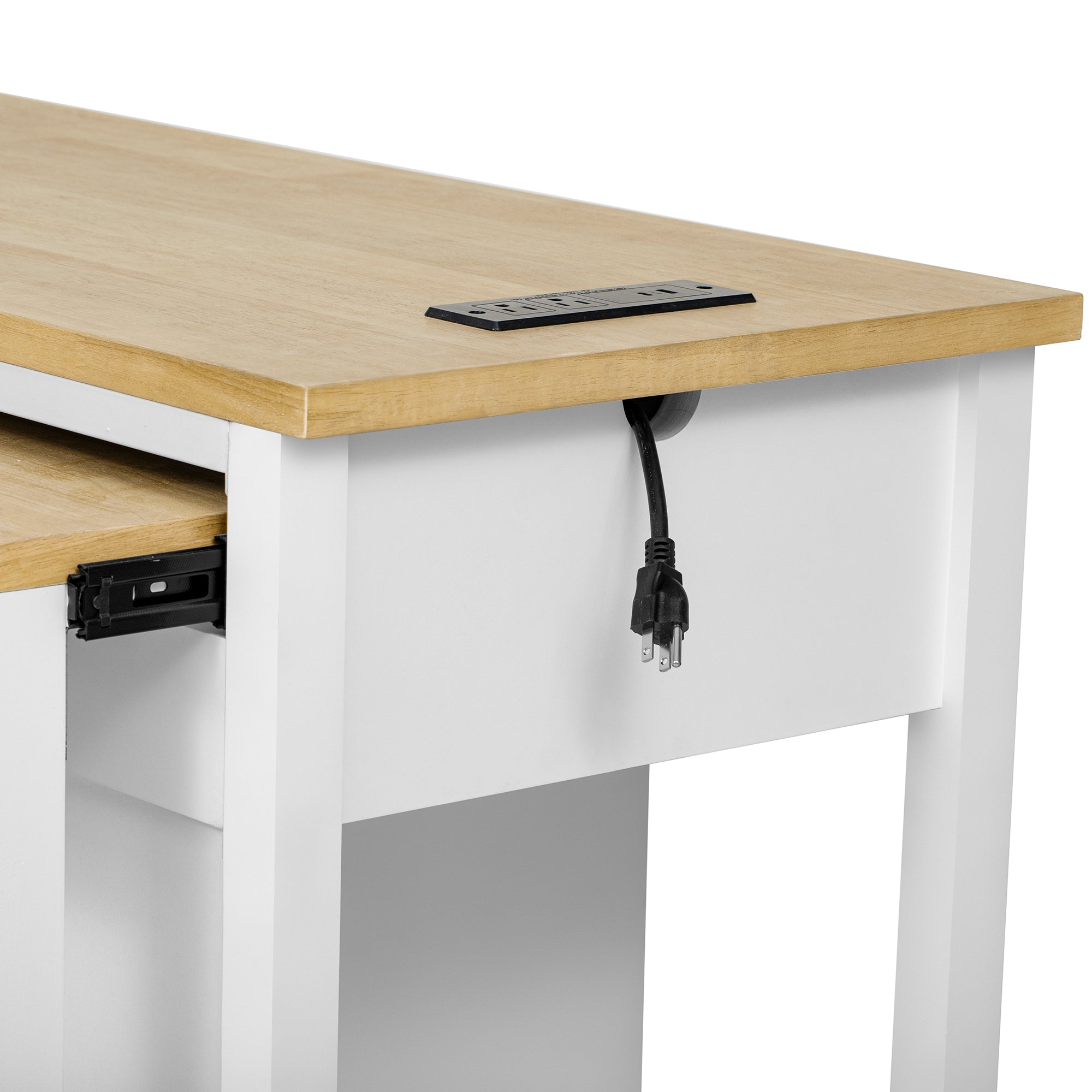 K&K 47 inch Kitchen Island with Extendable Dining Table, Rubber Wood Veneer Kitchen Table with Internal Storage Rack, Power Outlet, Kitchen island with Storage 2 Drawers 2 Cabinet,White - Grand Goldman Shop