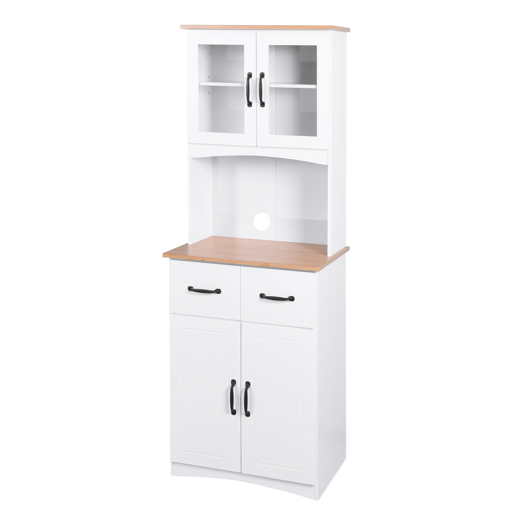 Wooden Kitchen Cabinet White Pantry Room Storage Microwave Cabinet with Framed Glass Doors and Drawer - Grand Goldman Shop