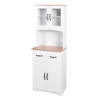 Wooden Kitchen Cabinet White Pantry Room Storage Microwave Cabinet with Framed Glass Doors and Drawer - Grand Goldman Shop