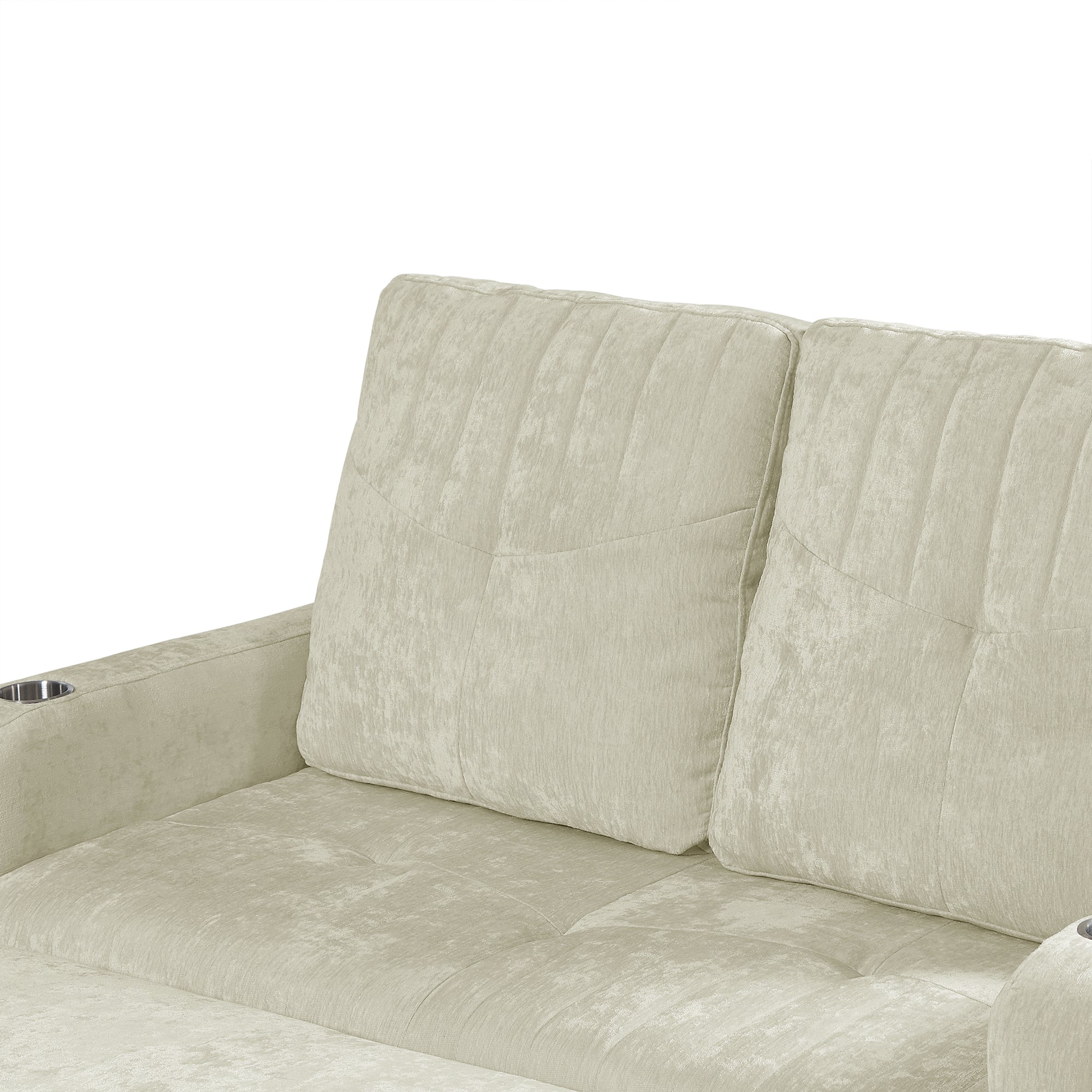 Modern 53.9' Loveseat Pull-out Sofa Bed with Adjustable Backrest, Cup Holders, Charging Ports & Side Storage in Beige Chenille - Grand Goldman Shop