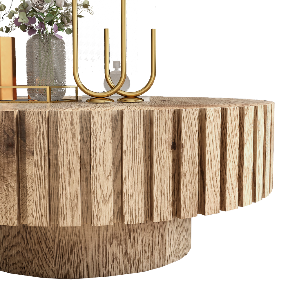 Modern minimalist circular coffee table 31.4'' with natural wood texture, stable and durable, enhancing spatial aesthetics suitable for living rooms, study rooms and offices. - Grand Goldman Shop