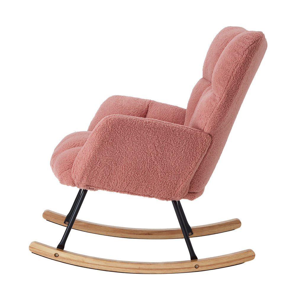 Glider Chair for Living Room Tufted Upholstered Teddy Fabric Rocking Chair with Metal Frame Accent Chair Pink - Grand Goldman Shop