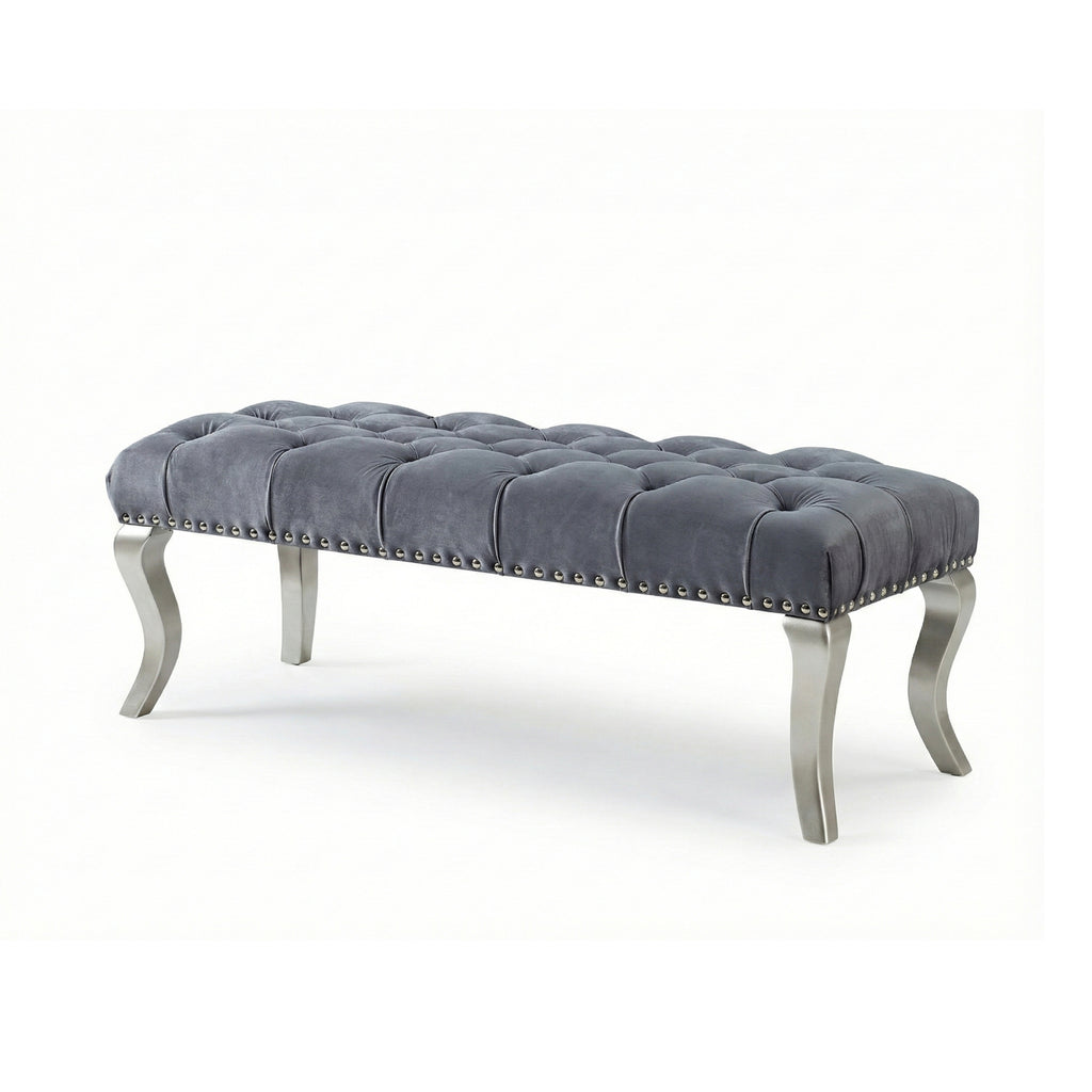 Decor Maxem Tufted Fabric Upholstered Bench Nailhead Trim , Gray - Grand Goldman Shop
