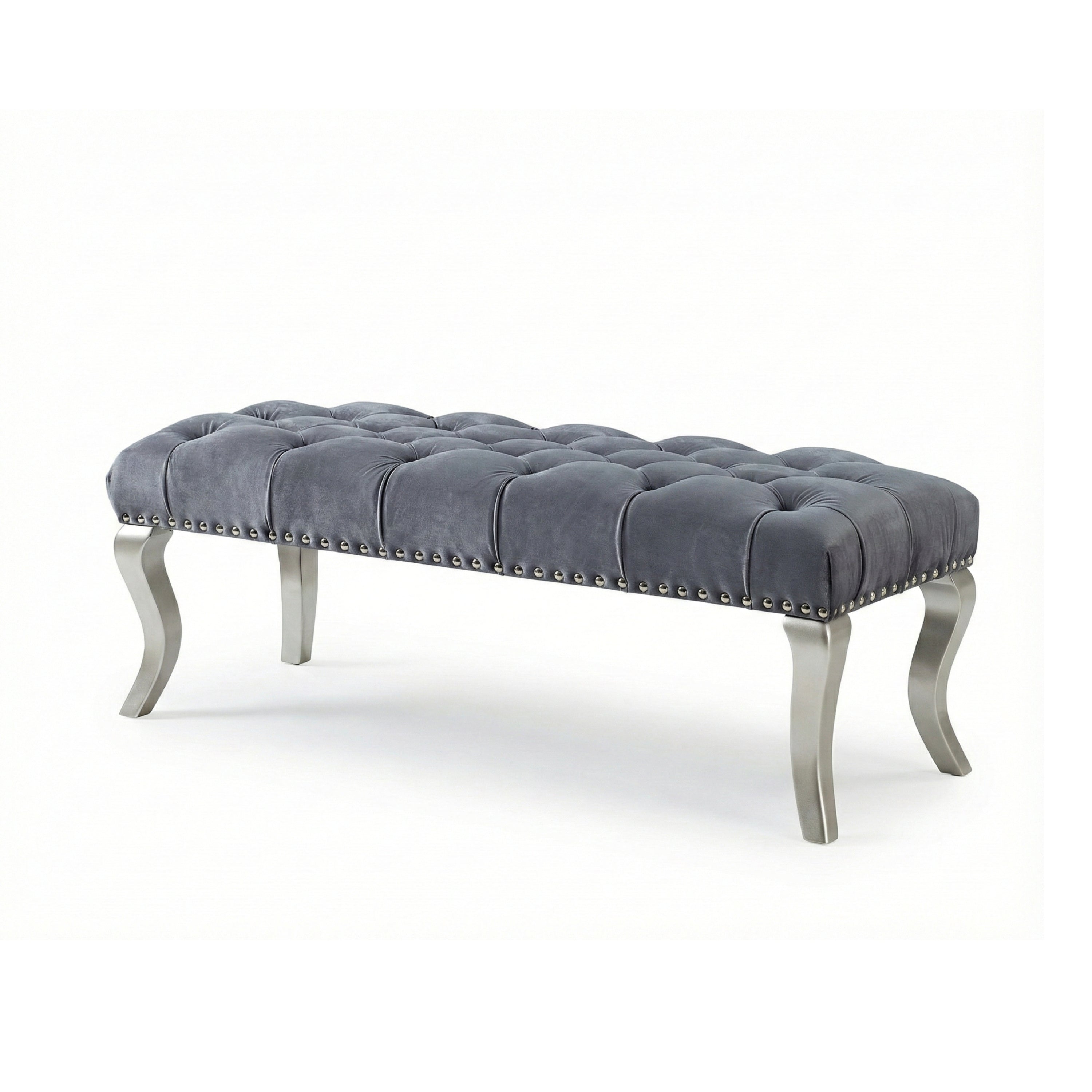 Decor Maxem Tufted Fabric Upholstered Bench Nailhead Trim , Gray - Grand Goldman Shop