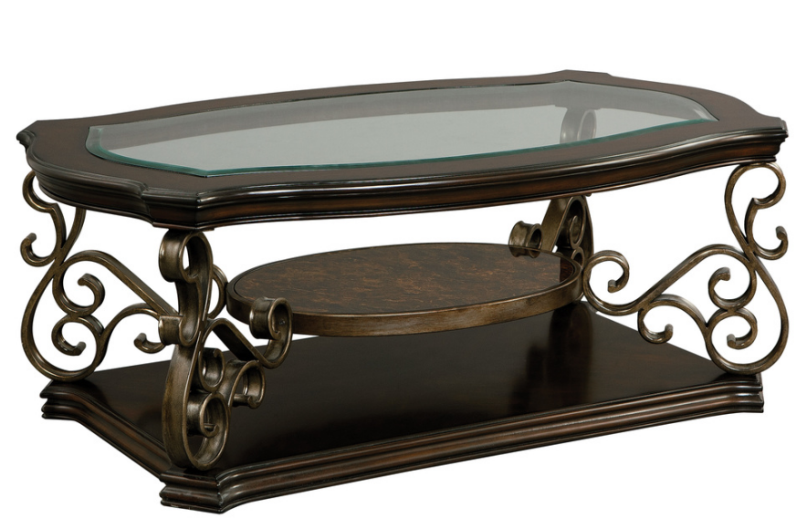 Cocktail Table, Glass table top, MDF W/marble paper middle shelf, powder coat finish metal legs. (52'Lx32'Wx20.3'H) - Grand Goldman Shop