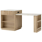 K&K 82.6' Fluted Kitchen Island with Extendable Dining Table for 4-6, Island Table for Kitchen with Power Outlet, Kitchen Table with Double-Side Storage, 2 Drawers 2 Side Open Shelves, Natural - Grand Goldman Shop