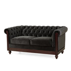 VIVALUX Chesterfield Velvet Loveseat Sofa, 2-Person Rolled Arm Upholstered Couch, Black, Pine Wood Frame, 59.44' - Grand Goldman Shop