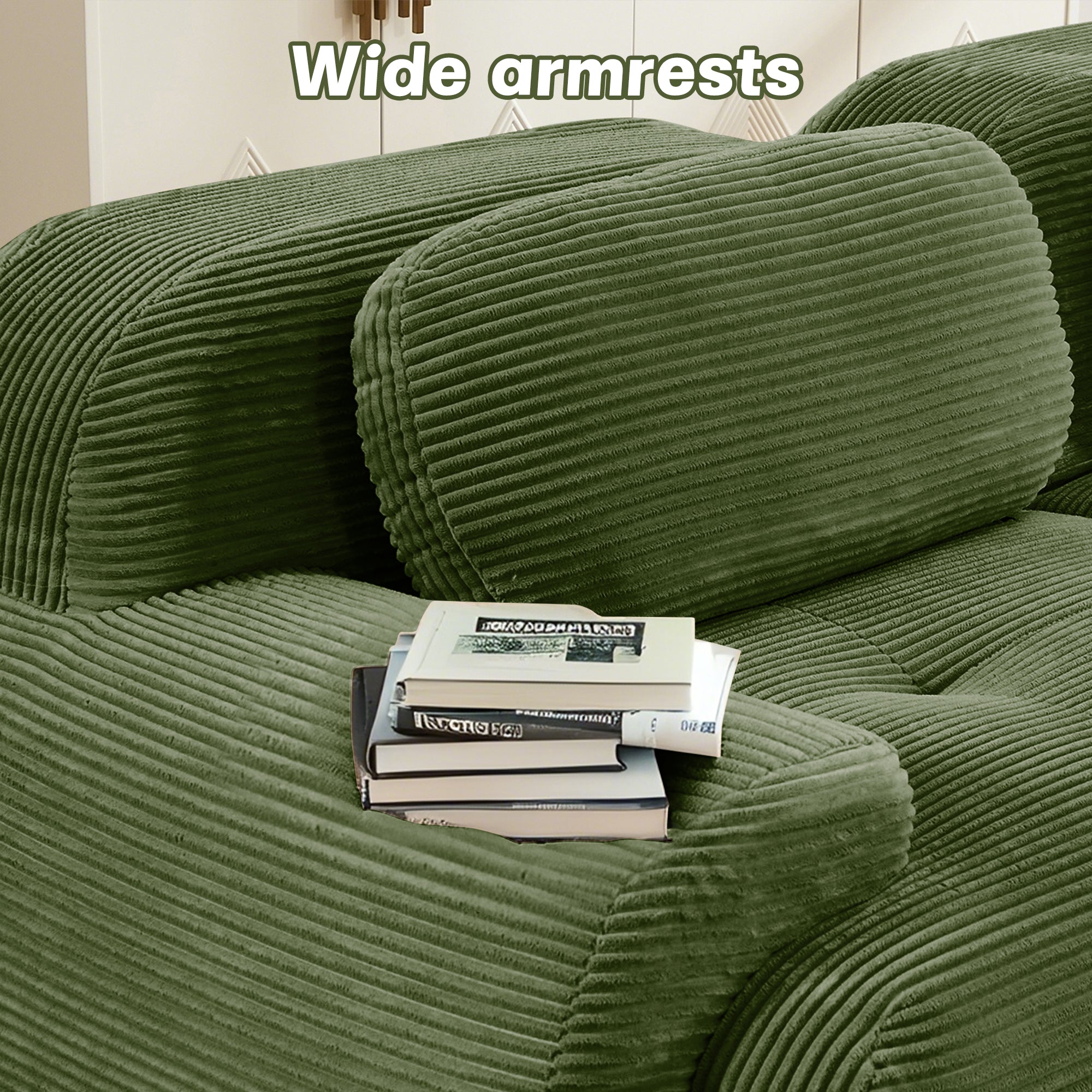 82'' loveseat sofa in luxuryCorduroy Fabric modular for free combo separation curved armrests ,anti-slip design high-resilience sponge fits living rooms bedrooms Audiovisual Room,Olive green - Grand Goldman Shop