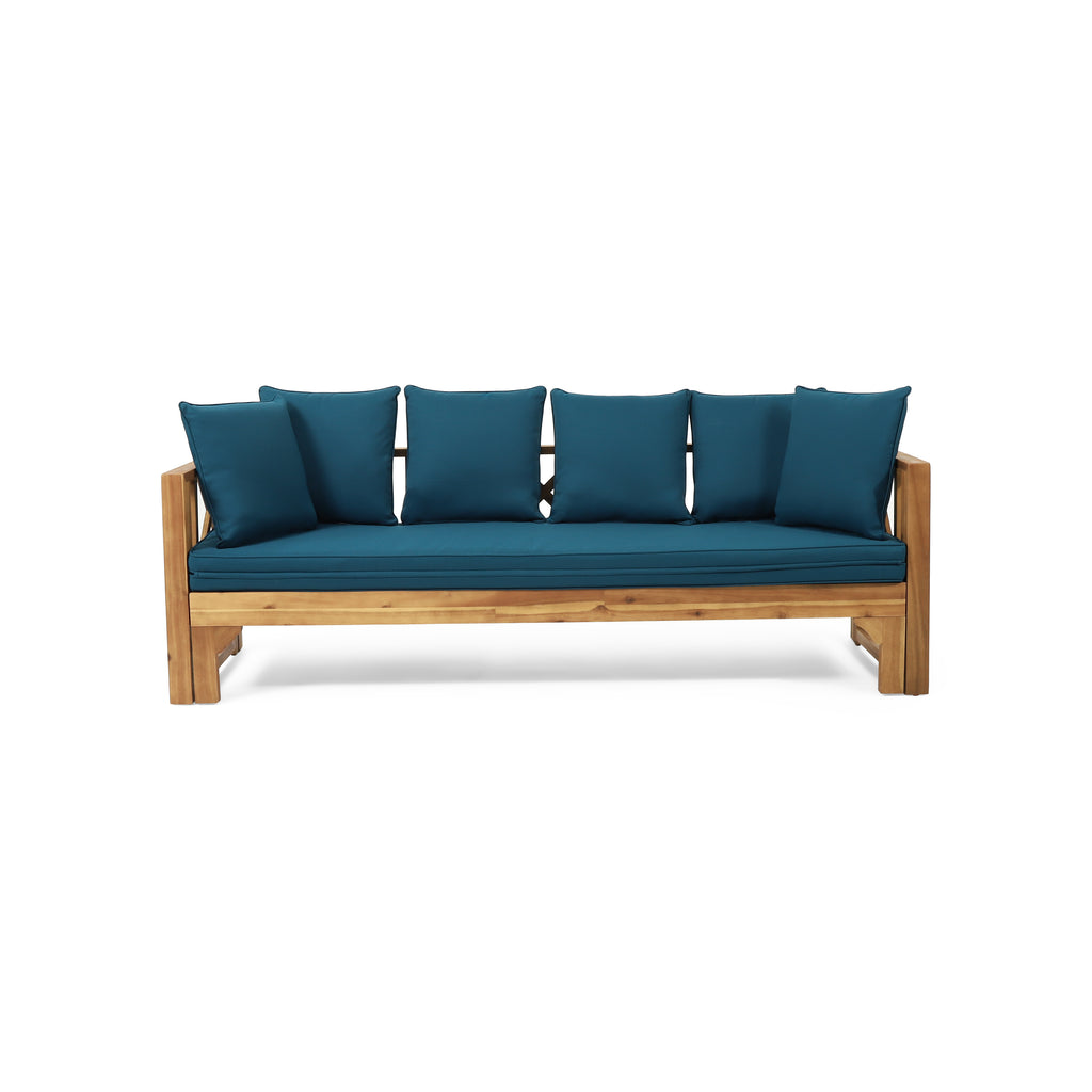 Outdoor Daybed with X-Shaped Panel Backrest and Armrests, Teak - Grand Goldman Shop