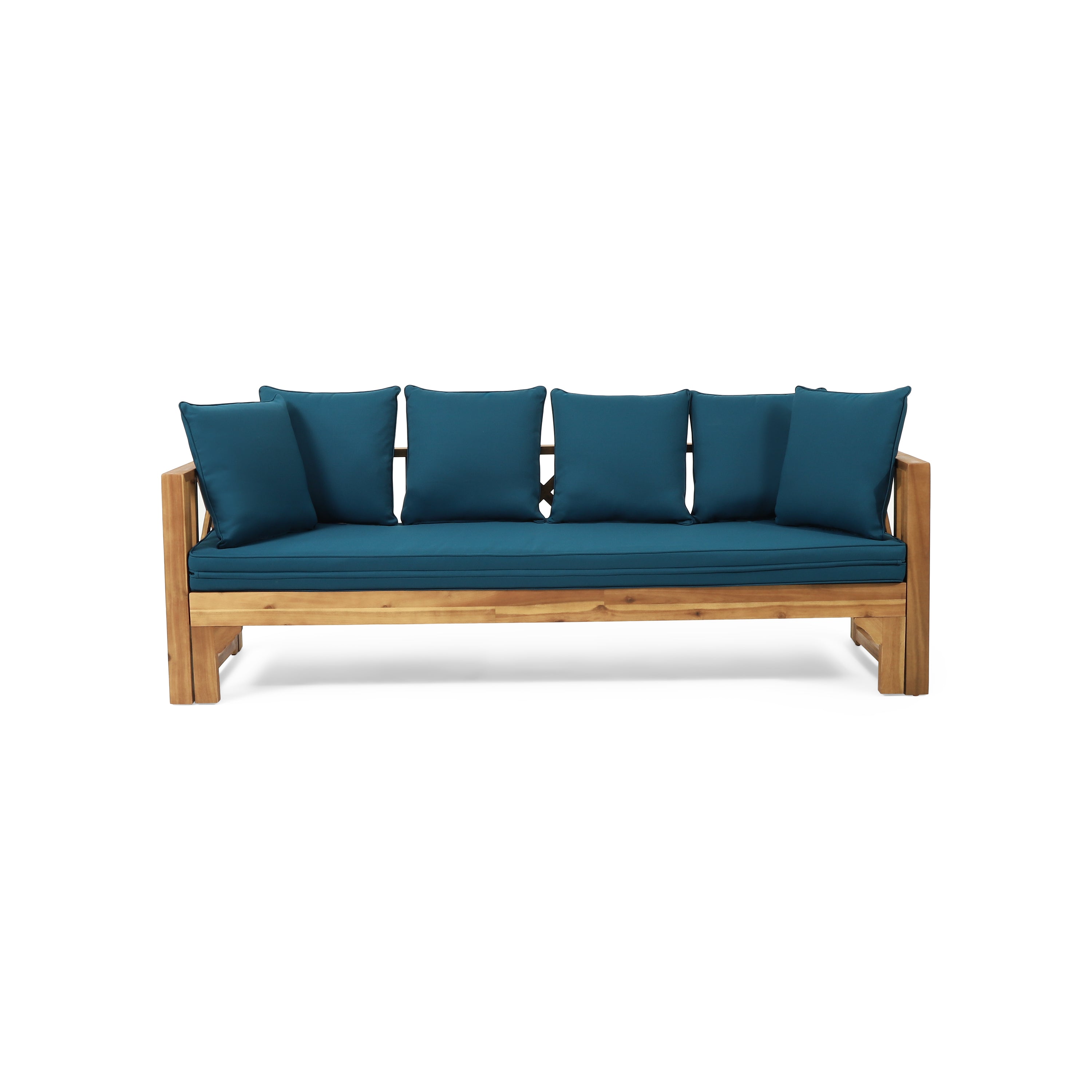 Outdoor Daybed with X-Shaped Panel Backrest and Armrests, Teak - Grand Goldman Shop