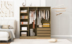 Doorless Wooden Storage Wardrobe for Dedroom with Shelves and 3 Drawers,Nature - Grand Goldman Shop