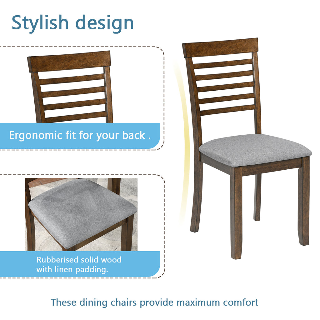 5PCs Modern Dining Set, Rectangular Wooden Dining Table with 4 Upholstered Chairs for Kitchen, Dining Room, Walnut - Grand Goldman Shop