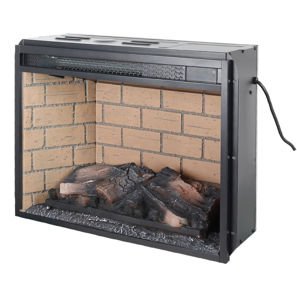 Vintage Infrared Quartz Heater Fireplace Insert with Realistic Logs, Brick Design, Antique Black, Tempered Glass, 23 Inch - Grand Goldman Shop