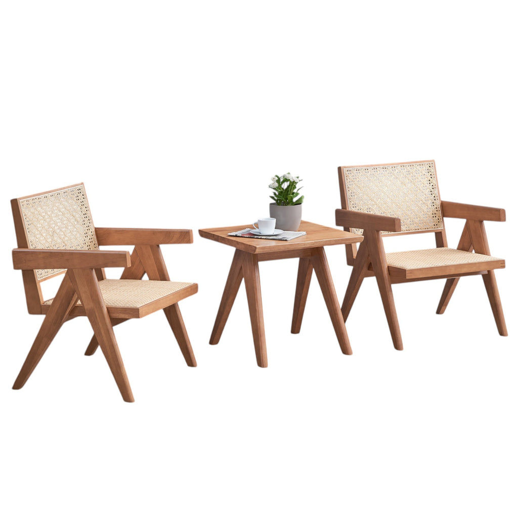 3-Piece Solid Wood Accent Chair Set and Matching End Table for Living Room or Balcony - Grand Goldman Shop
