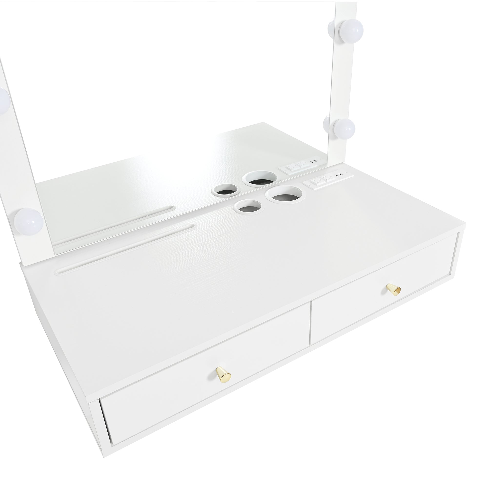Floating Makeup Vanity Desk with Mirror & 3-Color Lights, Wall Dressing Table with Power Outlet, Compact vanity, Large Storage, White - Grand Goldman Shop