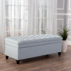 Juliana Storage Ottoman with Fabric Upholstery in Light Blue, Birch Legs, 50 x 20.5 x 18.3 Inches - Grand Goldman Shop
