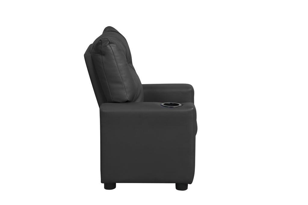 Perline 23'W Black PU Leather Kids Recliner Chair with Cupholder | Premium Home Decor - Grand Goldman
