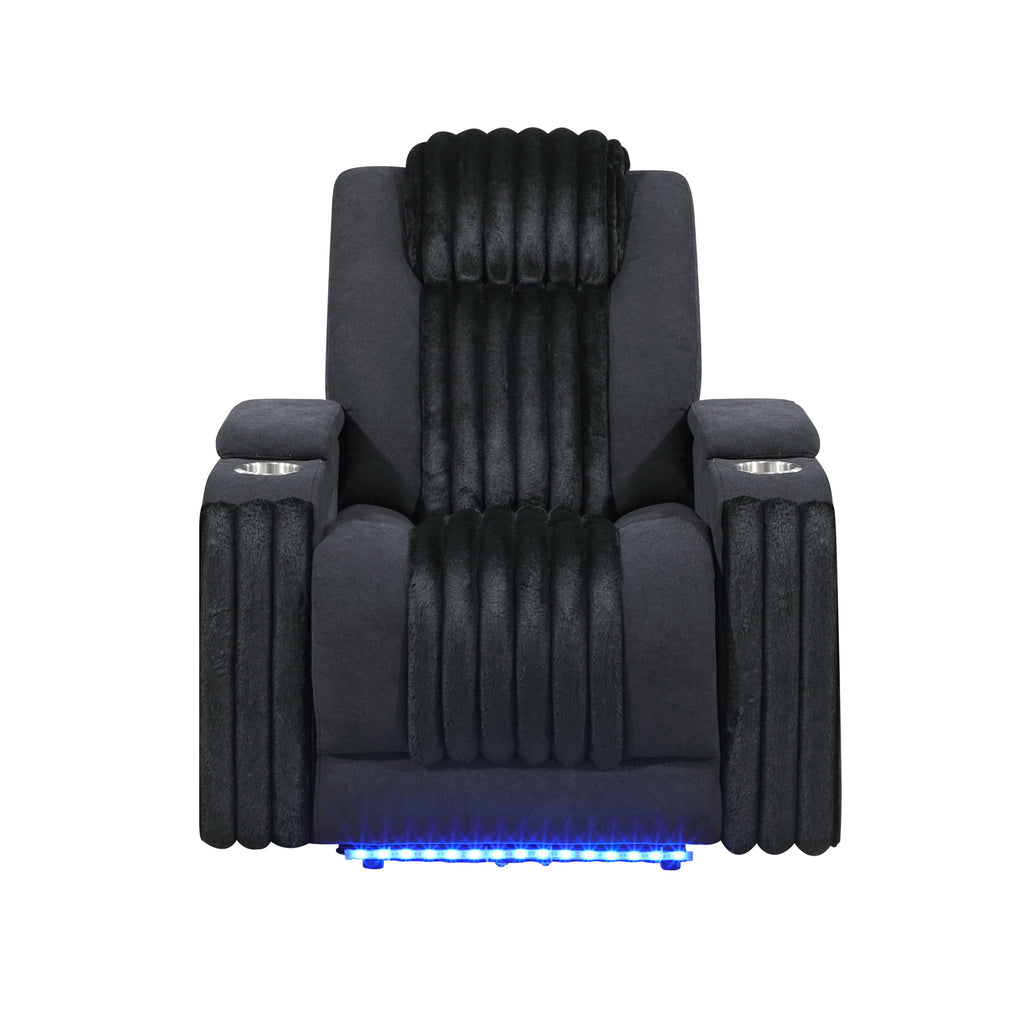 Duran Black 3PC Power Reclining Sofa-Loveseat and Recliner with Power Headrest, LED, USB and Bluetooth Speaker - Grand Goldman Shop