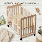 Portable Pine Wood Bedside Bassinet with 3 Heights, Natural Wood Mini Crib for Newborns 0-36 Months, Space-Saving Design - Gr