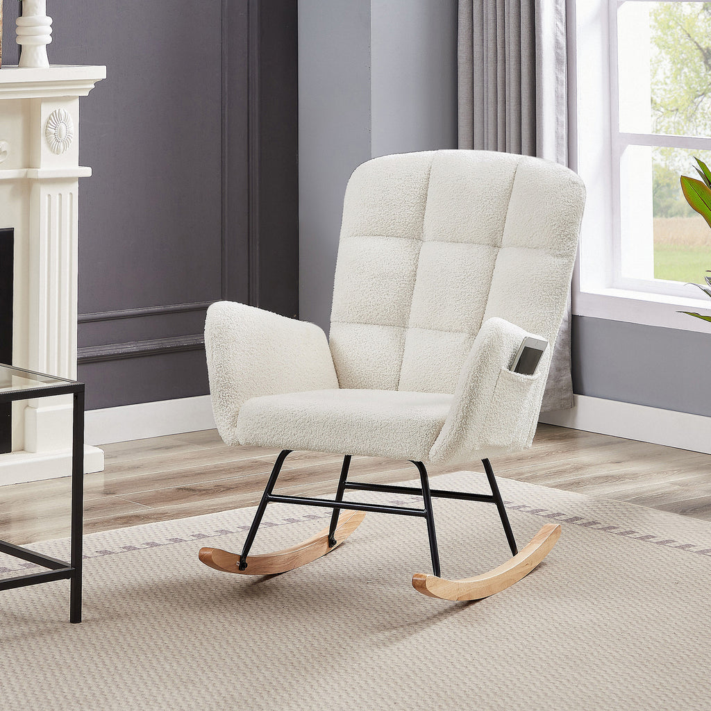 Cream White Teddy Rocking Armchair - Grand Goldman Shop