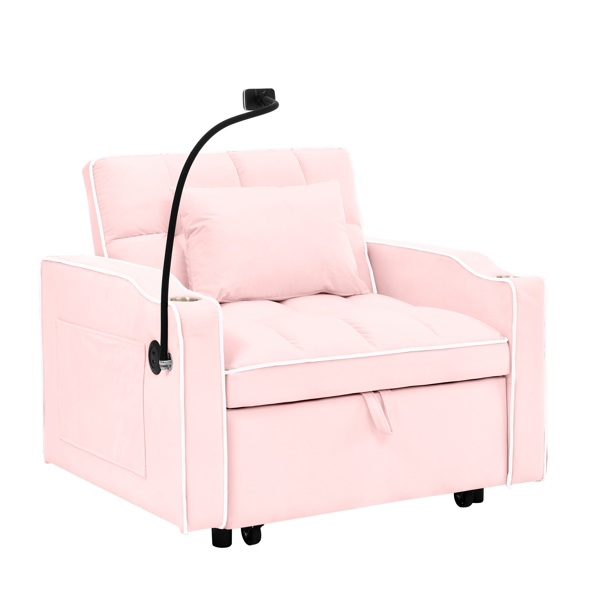 Convertible Sleeper Chair Sofa Bed Adjustable Pull Out Sleeper Chair Bed Multi-Pockets Folding Sofa Bed for Living Room Bedroom Small Space,3-in-1 Sofa Bed(PINK) - Grand Goldman Shop