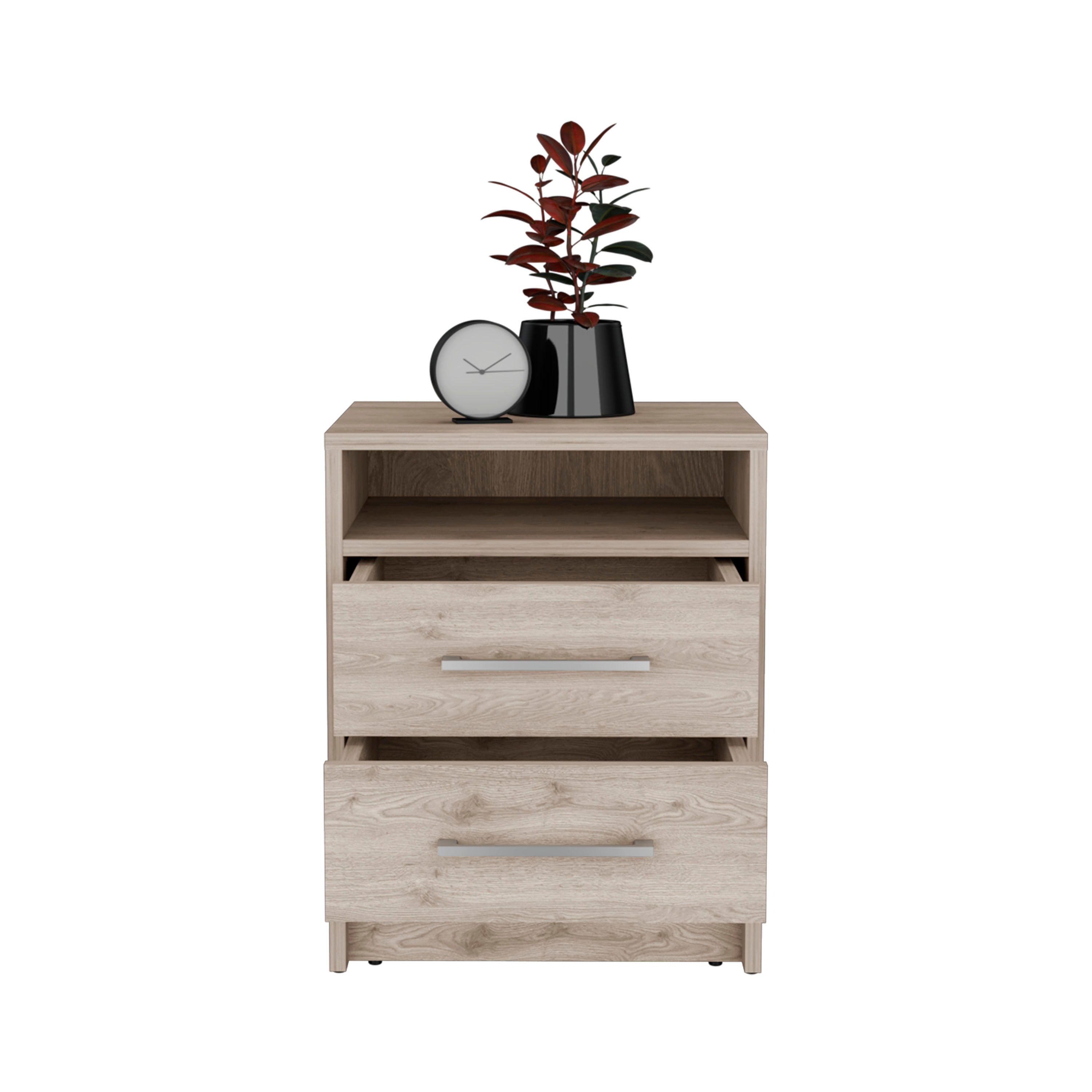 Eter Nightstand , End Table, Side Table Superior Top, Two Drawers -Light Gray - Grand Goldman Shop